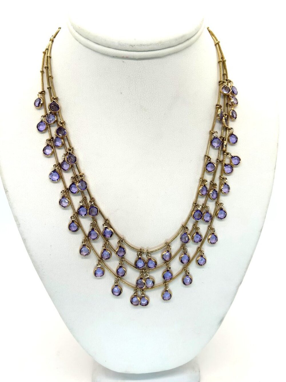 Anne Klein Gold-Tone Necklace Bib Multi-Strand Lavender Crystal Drop Statement - Picture 2 of 12